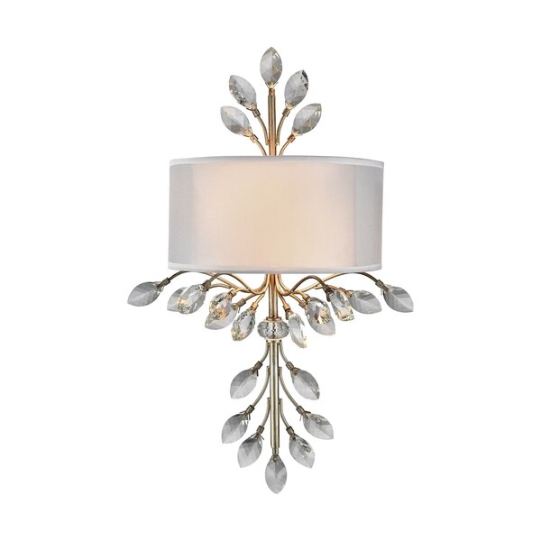 Elk Lighting Asbury 2-Lght Sconce in Aged Slvr with Organza and Wht Fabric Shade 16280/2